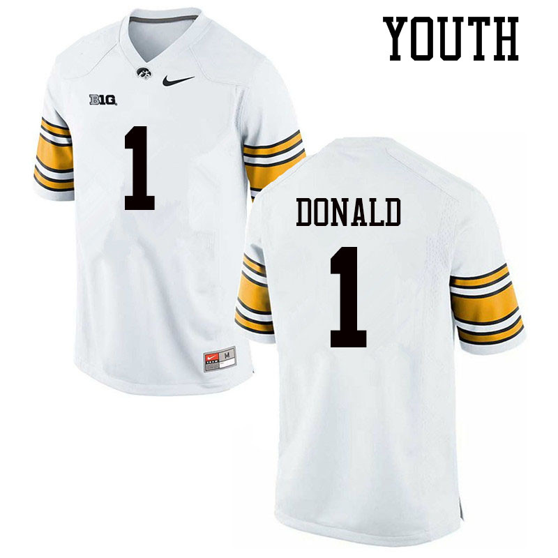 Youth #1 Nolan Donald Iowa Hawkeyes College Football Jerseys Sale-White